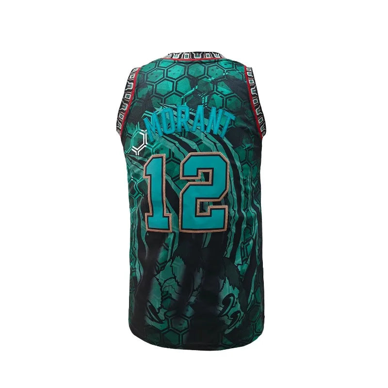 Men's Blue #12 Loose Fit Basketball Jersey with Embroidered Design