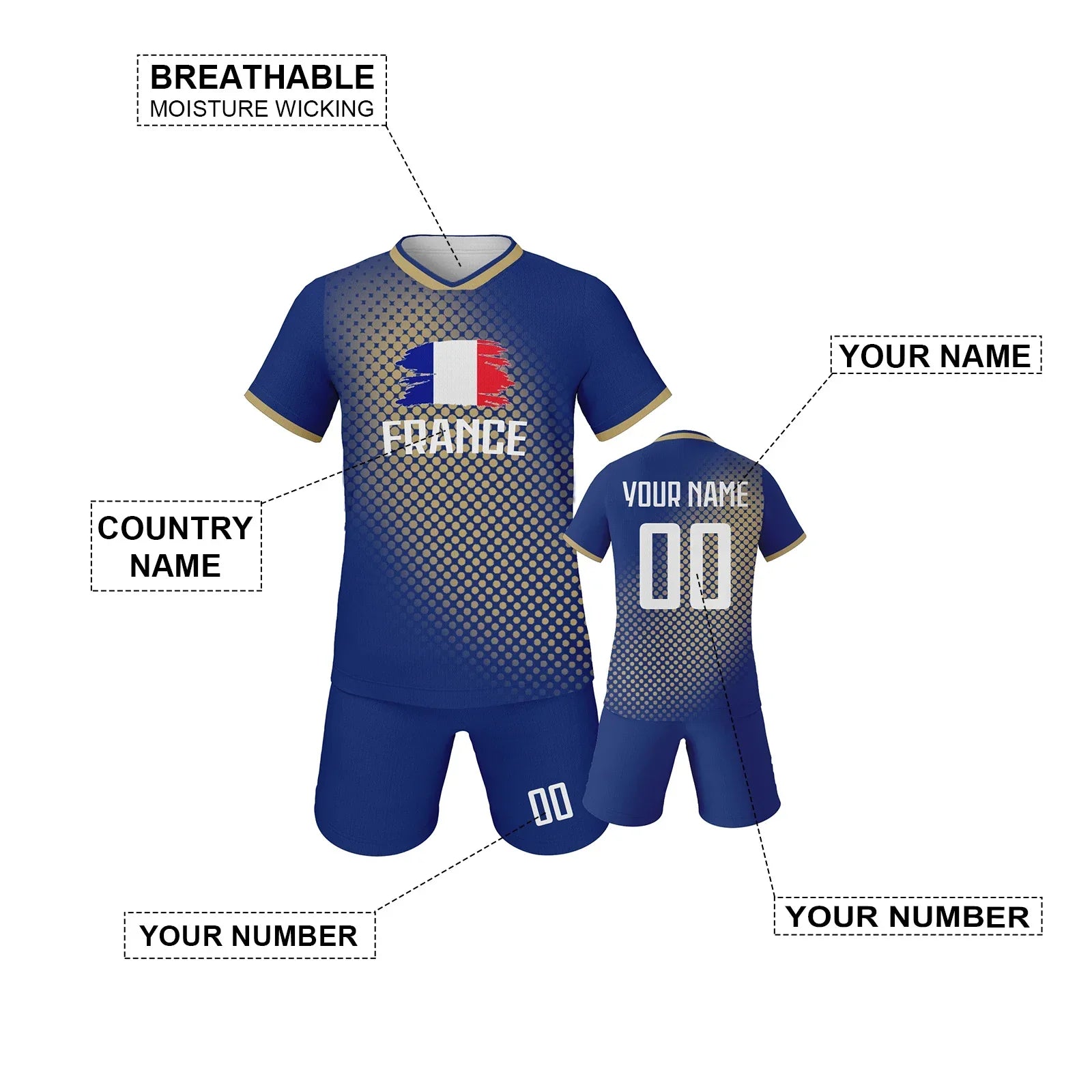 Customizable Kids Polka Dot Football Jersey & Shorts Set
