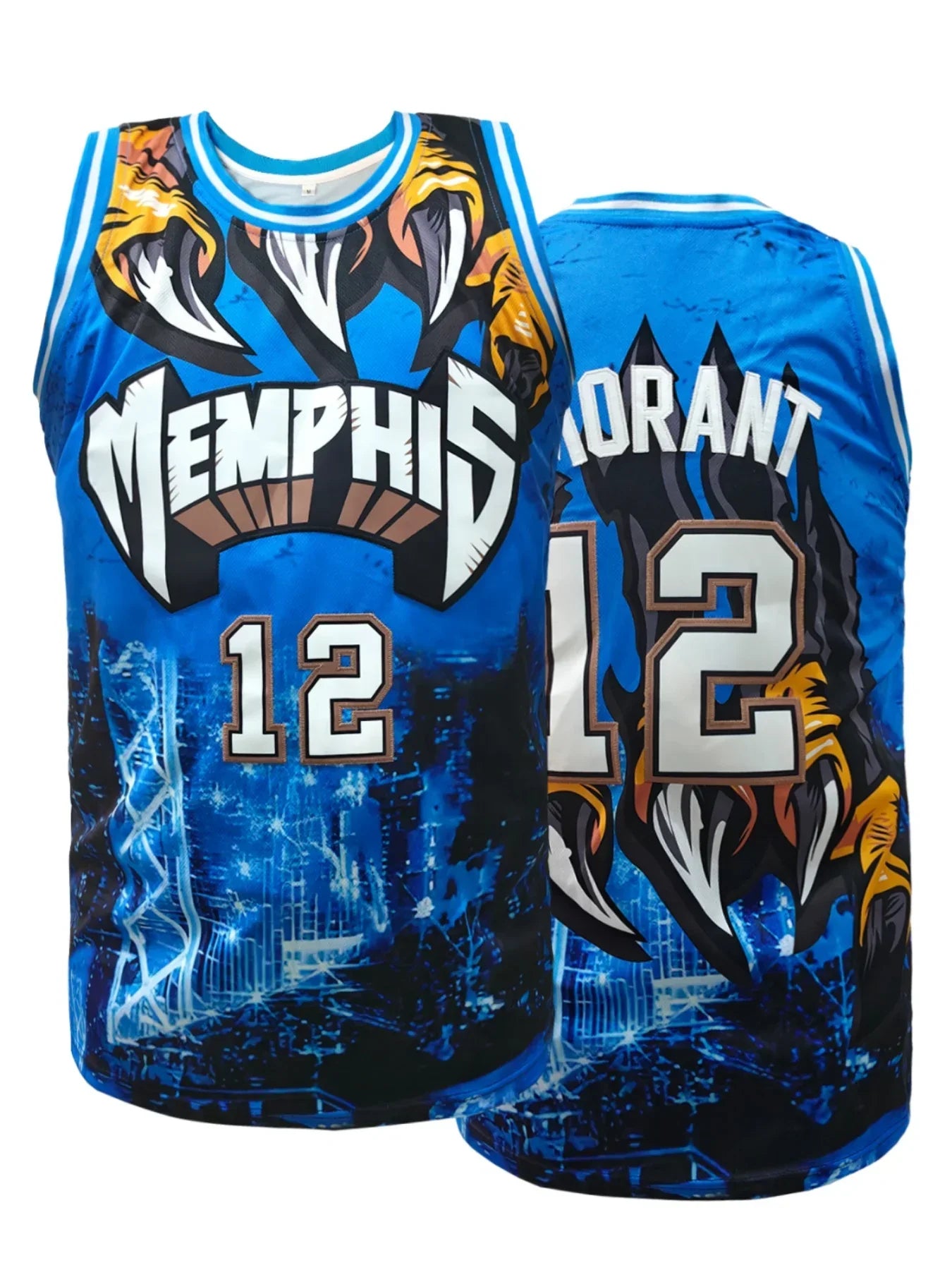 Men's Blue #12 Loose Fit Basketball Jersey with Embroidered Design