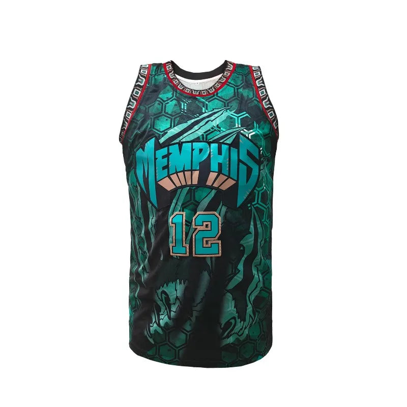 Men's Blue #12 Loose Fit Basketball Jersey with Embroidered Design
