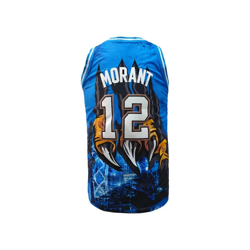 Men's Blue #12 Loose Fit Basketball Jersey with Embroidered Design